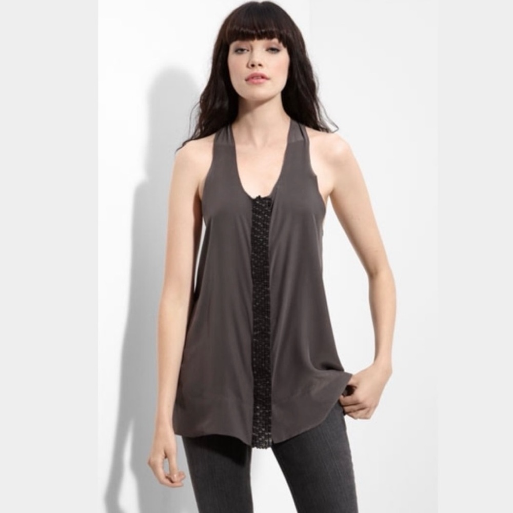 Rag & Bone Silk Racerback Leather Sequins Tank Top in Black, Size 2, NWT